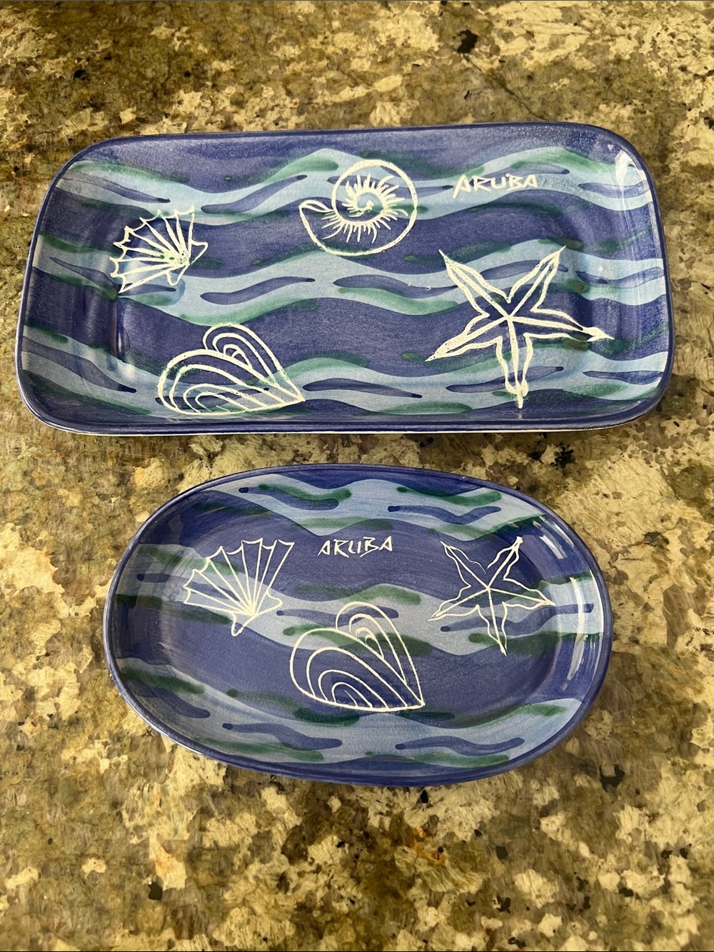Aruba Blue Sea Shell Ceramic Platters 8” & 11 1/2” Handcrafted